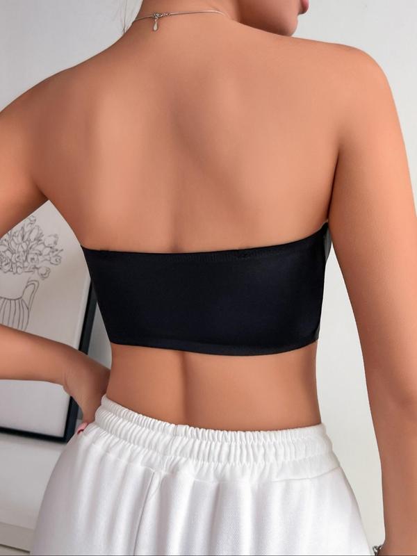 Women's Solid Color Push Up Bra with Transparent Shoulder Strap, Soft Comfortable Breathable Seamless Strapless Wireless Bra, Women's Lingerie for All Seasons